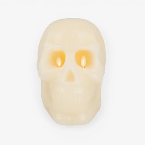 Image of Luminara EXC COL Flameless Moving Flame Ivory Skeleton Skull with Dual Flames Figural Real Wax LED Candle, Unscented, Timer