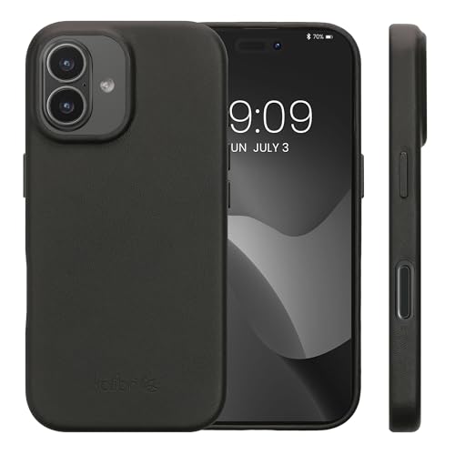 Image of kalibri Case Compatible with Apple iPhone 17 - Case Smooth Genuine Leather Hard Case Anti Slip Cover - Black