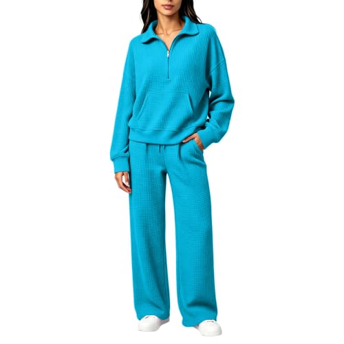 eoeioa Waffle Knit Set for Women 2 Piece Casual Trendy Travel Outfits - image 1