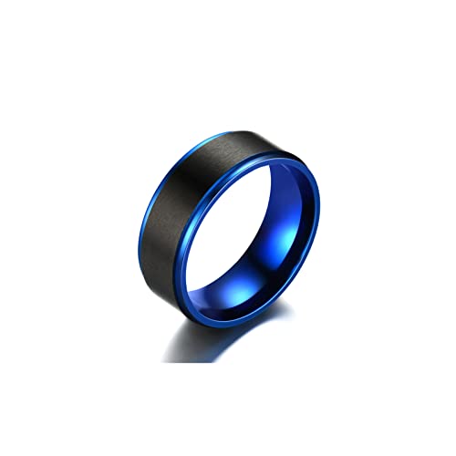 Xusamss Fashion Blue Black Stainless Steel Band Ring