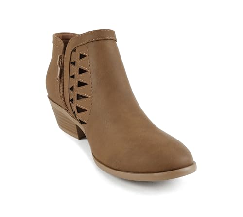 Image of Soda CHANCE Womens Perforated Cut Out Stacked Block Heel Ankle Booties (Wide Fit Available)