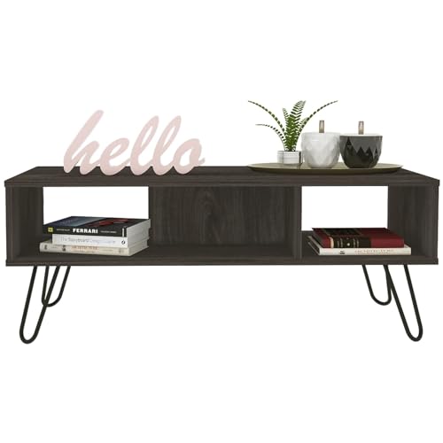 Coffee Tables Modern, Coffee Table, Hairpin Legs, Two Shelves -Espresso