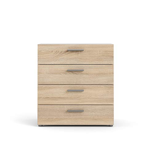 Tvilum Bedrooms, Living Areas, Or Entryways, Silver Handles, Steel Brackets At Bottom 4 Drawer Chest, 15,85 In D X 26,81 In H X 31,57 In W, Oak #TOP1