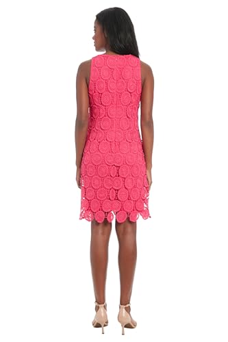 Image of London Times Women's Elegant Floral Crochet Knee-Length Sleeveless Fitted Cocktail Party Occasion Dress