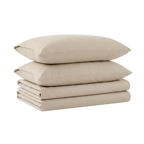 Image of Tribeca Living Triple Brushed Soft Cotton Flannel Sheets Set, Full Size 170-GSM Weight Extra Deep Pocket Sheet in Solid Ivory Color