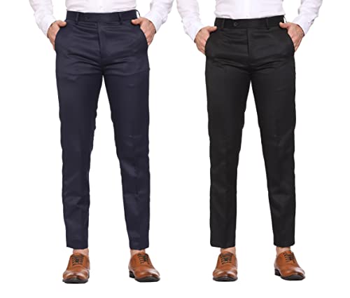 Image of MALENO Men Formal Trouser Regular Fit Solid | Soft and Breathable Pant Combo (Pack of 2)