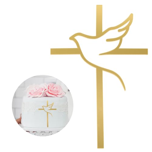 YILANJIN Decoração de bolo, decoração para bolos em forma de cruz de pombo dourado, inserções decorativas para bolos em forma de cruz, decoração para bolo para casamento, aniversário, festas