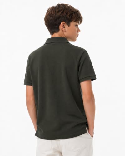 Image of Alan Jones Clothing Boys Polo T-Shirt with Zipper Closure | Honeycomb Knit Cotton Blend Half Sleeve Tshirt | Age 6-16 Years