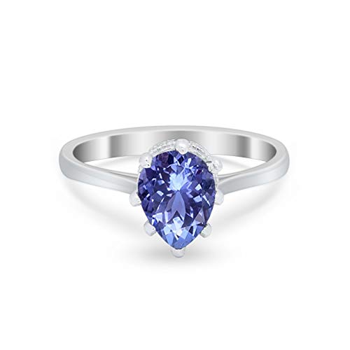 Blue Apple Co. Vintage Style Teardrop Wedding Engagement Ring Pear Cubic Zirconia 925 Sterling Silver