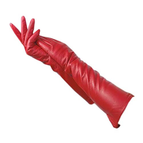 Guantes de Piel de Oveja para Mujer de Invierno 40-42 Cm Guantes de conducción de Cuero con Manga de Brazo par