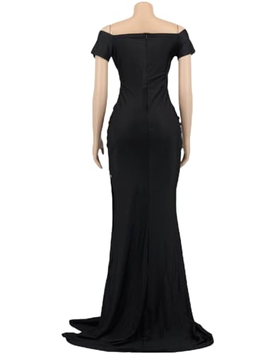 Image of Womens Off Shoulder Sexy V Neck High Split Long Maxi Dress, Formal Cocktail Party Evening Gown Mermaid Dress