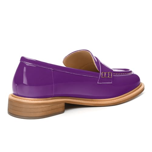 Image of JUSTDANNI Loafers for Women Slip On Shoes with Round Toe 1.2-Inch Low Chunky Block Heel Patent Comfortable Casual Dress Pump Shoes for Wedding Party Work Shopping Dating
