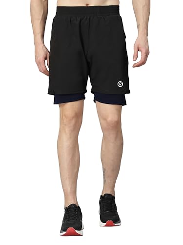 Image of CHKOKKO Double Layered Gym Shorts for Men Workout | Compression Inner Layer with Pockets Across Inner Outer and Back | Dry Fit Sports Athletic wear for Running Jogging or Training