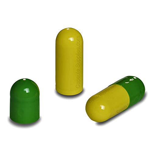 PurecapsUSA - 1,000 Size 00 Separated Fillable Empty Gelatin Capsules (Apple Green/Yellow)