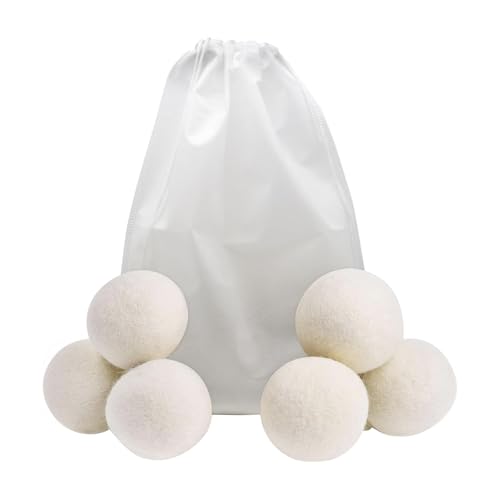 Bolas de secado de lana natural, 6 bolas de secado de lana, bolas de secado para secadora, deshumidifican y desodorizan, reducen las arrugas, reducen la electricidad estática, reducen d
