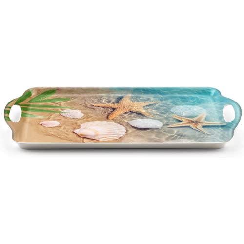 Serving Tray Decorative Tray with Handles Multi-Purpose Rectangular Serving Trays for Restaurant, Parties, Coffee Table, Kitchen - Starfish Beach