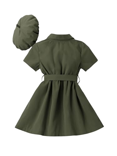 WDIRARA Toddler Girl's Button Front Short Sleeve Belted Collar Aline Dress with Hat2
