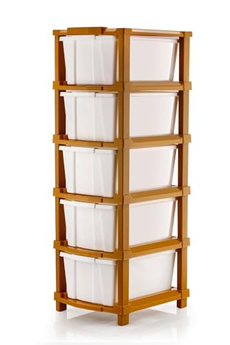 Image of 5 XL Plastic Modular Drawer System for Home, Office, Hospital, Parlor, School, Doctors, Home and Kids, Product Dimension When Asembeled (28Cmx35Cmx87Cm) (White Brown, 5XL)