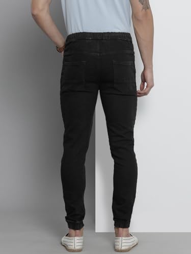 Image of The Indian Garage Co Men Slim Fit Solid Mid-Rise Stretchable Denim Joggers