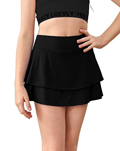 Aurgelmir Girls Pleated Tennis Skirt With Pockets Shorts High Waisted Athletic Golf Skorts Kids Skirts For Casual School Black #TOP20