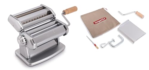 Imperia IPasta Classic Line. Pasta Machine 100% Made in Italy. Fresh pasta machine in steel. Manual roller with crank. Creates dough sheets for Lasagne, Tagliolini, Fettuccine. (Silver)