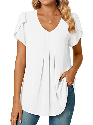 Bestbee Women's Chiffon Blouses Dressy Casual Tops Summer Tunics V Neck Business Short Sleeve Shirts2