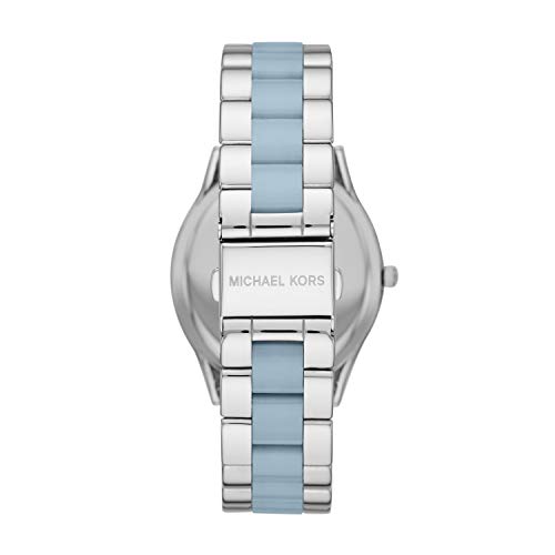 Image of Michael Kors Women's Slim Runway Three-Hand Stainless Steel Quartz Watch, Silver & Blue, Quartz Watch