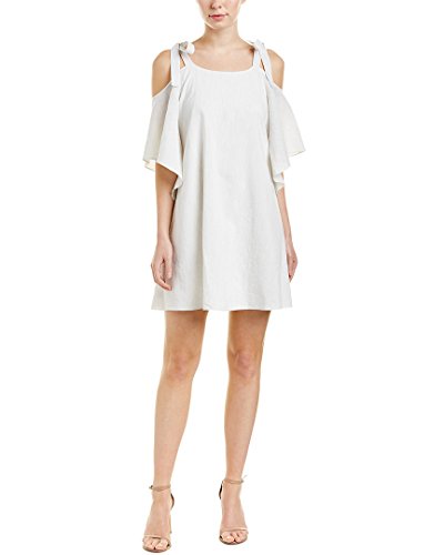 Halston Heritage Women's Flowy Sleeve Cold Shoulder Dress with Ties, Light Grey, M