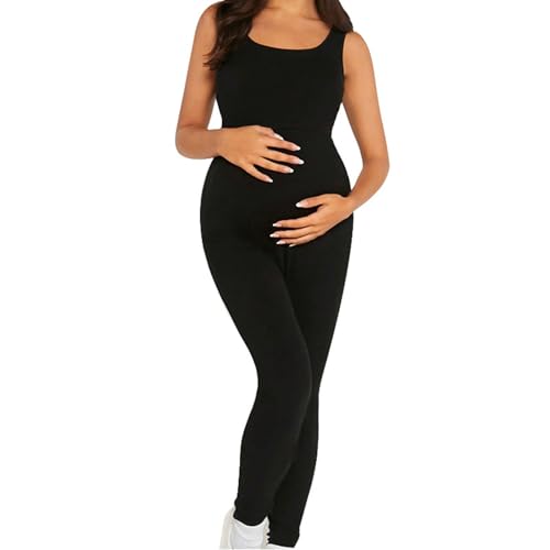 YOSUWOAI Grenouillère de grossesse une pièce pour femme - Combinaison de yoga - Sans manches - Active - Mode de grossesse - Combinaison extensible - Pantalon de fitness - Pantalon de sport - Doux -