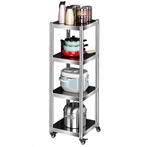 WIGING Estantería De Acero Inoxidable para Cocina, Resistente, De Altura Regulable, con Ruedas, para Garaje, Oficina, Sala De Libros, Rinconera(40x40x120cm)