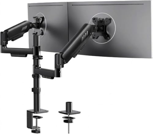 ErGear Dual Monitor Arm Adjustable Stacked Vertical Desk Mount for 13-32 Screens 9kg per Arm Enhanced Stability with Integrated C-Clamp Upgraded Cable Management VESA 75x75/100x100mm Black