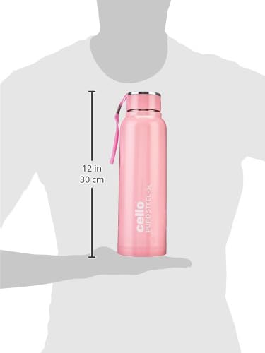 Image of CELLO Puro Steel-X Benz 1200 Insulated Water Bottle For Office 970 ml, Pink | Easy to Carrying Loop, Wide Mouth Leak Proof & Rust Resistant Inner Steel Insulated Water Bottles For School Kids & Travel