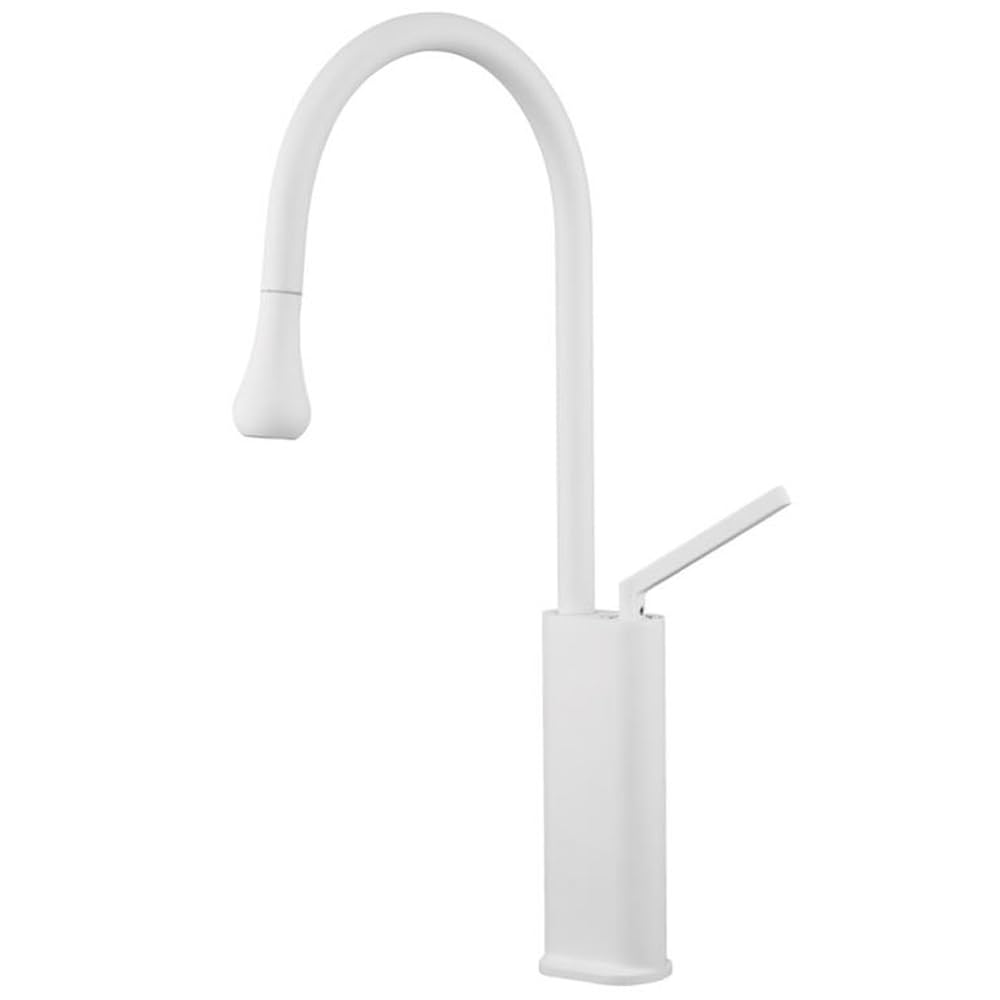 Bathroom Kitchen One Hole Single Handle Tall Vessel Basin Sink Pull Out Faucet Spray Head 1 Hole Bowl Lavatory Vanity Pull Down Faucet with Sprayer High Arc Drop Bar Mixer Tap White