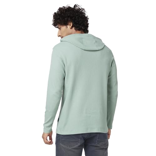 Image of Spykar Men's Slim Fit Hooded Full Sleeve Solid Casual T-Shirt