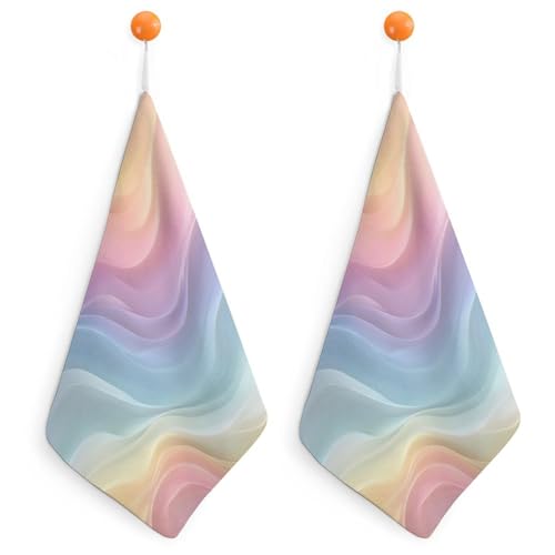 Jubonexis Toalla de mano pequeña con curvas abstractas en degradado pastel con lazo para colgar, 2 paños absorbentes suaves para cocina y baño