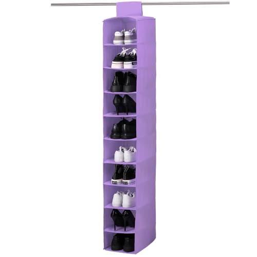Yoojahow 10 Shelf Hanging Shoe Shelves College Dorm Essentials Hanging Shoes Storage Organizer Holder Shelves for Closet Dorm Room Decor Closet Organizers and Storage(Purple)