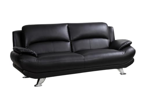 Vente-unique-Sofá 3 plazas de Piel sintética MUSKO - Negro