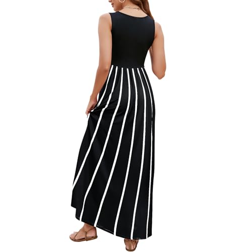 Image of Sherosa Women Boho Chevron Striped Floral Printed Summer Sleeveless Tank Long Maxi Party Dress
