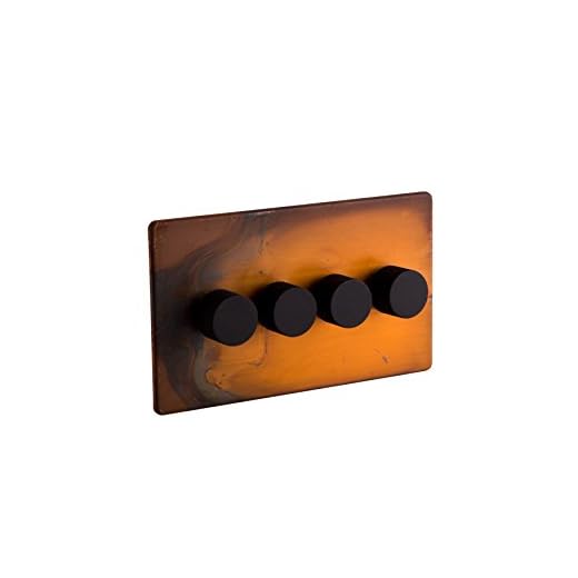 Designeromkopplare och uttag | garnerad koppar & svart 4-dubbel Standard Dimmer Strömbrytare Tarnished Copper, Black