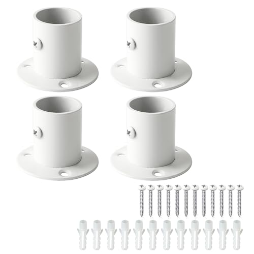 Mooche Lot de 4 Pièces Support de Tige Réglable en Acier Inoxydable, 2.5 CM, Base Épaissie Fermeture Murale Charge Lourde pour Armoire Rideau Douche...