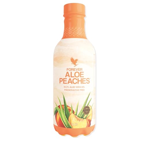 Forever Aloe Peaches (1 Liter Saft zum Trinken) 84% reines Aloe-Vera-Gel mit Pfirsich und Traubensaft hoher VitaminCGehalt* ohne Konservierungsstoffe vegan & IASCzertifiziert