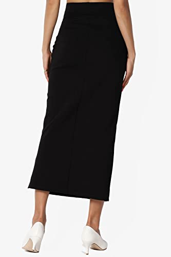 TheMogan Side Slit High Waist Stretch Ponte Knit Mid Calf Long Pencil Skirt2