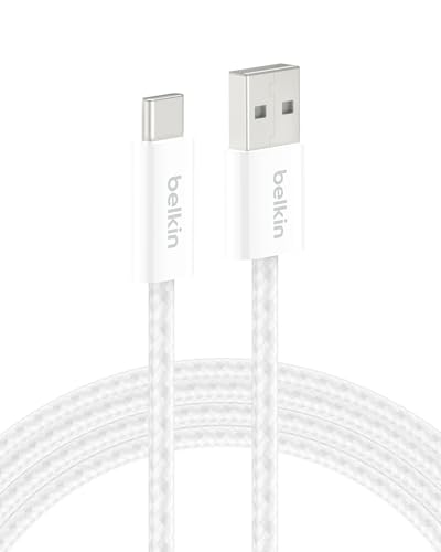 Image of Belkin USB A to USB C Cable, 6.6ft, 15W - Type C Charger, iPhone Charger Cord, Soft, Braided, Flexible for iPhone 17 & 16, Galaxy S26, Pixel 10, iPad Pro, Airpods Pro, Switch & More - White
