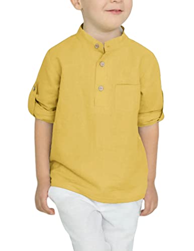 Image of Arshiner Boys Cotton Linen Henley Shirt Button Down Shirt Long Sleeve T Shirt Beach Shirt Tee Casual Solid Tops