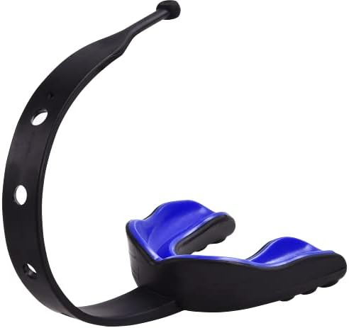 Oral Mart Black/Blue Strapped Mouth Guard (Ice Hockey, Football, Lacrosse, Taekwondo, Flag Football) - Sports Mouthguard with Strap for Football, Hockey, Lacrosse, College Football (with Free Case)