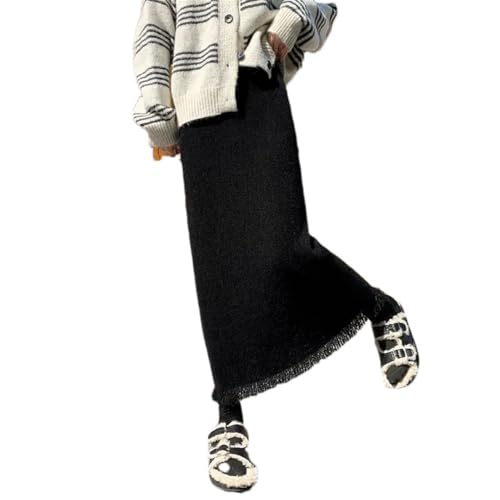 Pulcykp Women Tassels High Waist Long Knit Skirt Slim Fall Winter Solid Non Strech Casual Knit Skirts