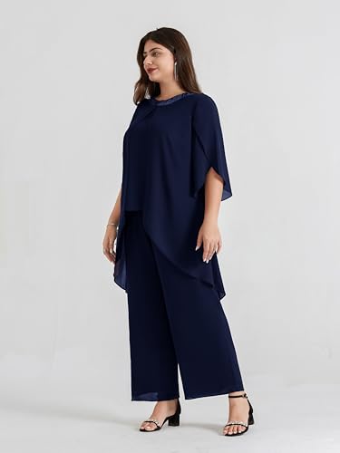 Hanna Nikole Plus Size Mother of The Bride Pant Suits 2 Piece Chiffon Sets Dressy Wedding Guest Outfit with High Low Hem4