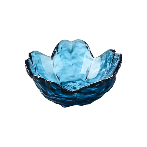 Glass Flower Ring Dish Small Crystal Jewelry Tray Cute Earring Dish Bowl Bathroom Jewelry Plate Bowl Small Necklace Holder Dish Decorative Trinket Bowl Modern Accent Tray Dark Blue