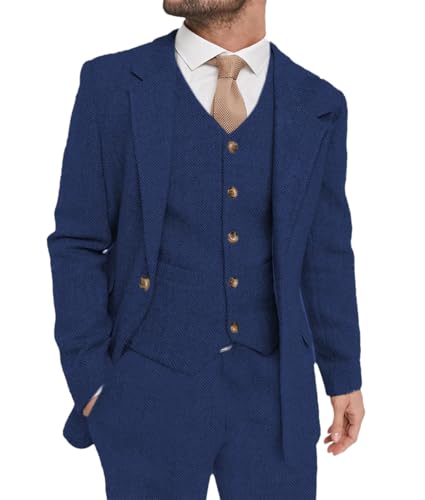 Costume bleu marine homme 3 pièces coupe ajustée en laine avec blazer gilet et pantalon Taille M