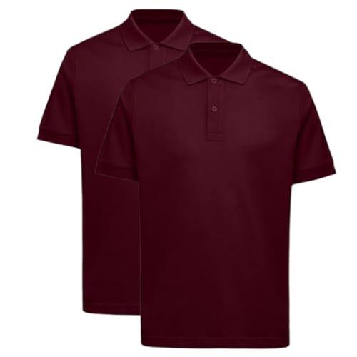 INSAFIANS 2 Pack Boys Girls Polo Shirts Short Sleeve Unisex School Uniform T Shirt Ages 3-18 Years (2PK MRN 7-8Y) Maroon